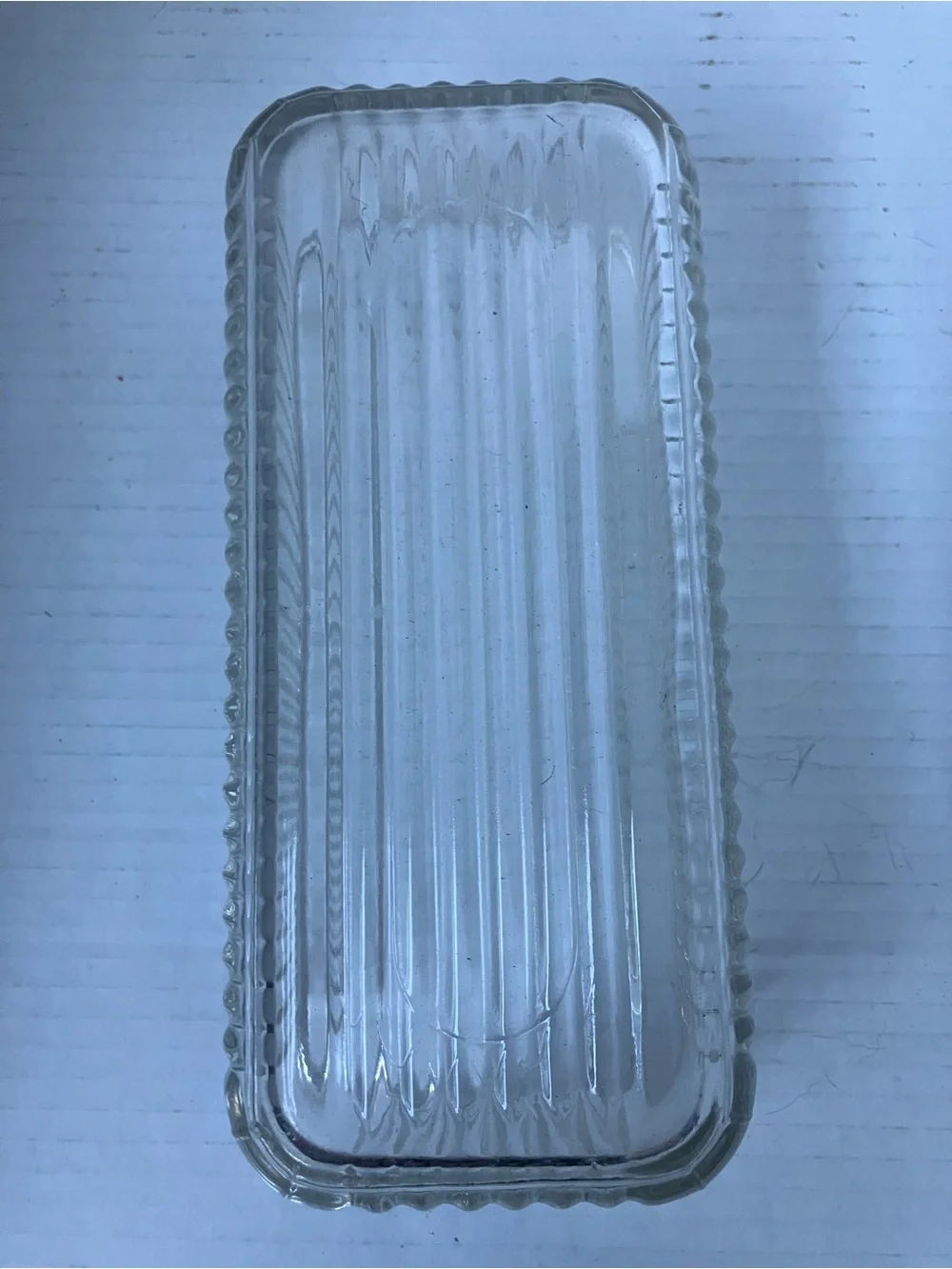 Vintage Clear Ribbed Glass Refrigerator Dish - Clear Aprox 4x8” no lid